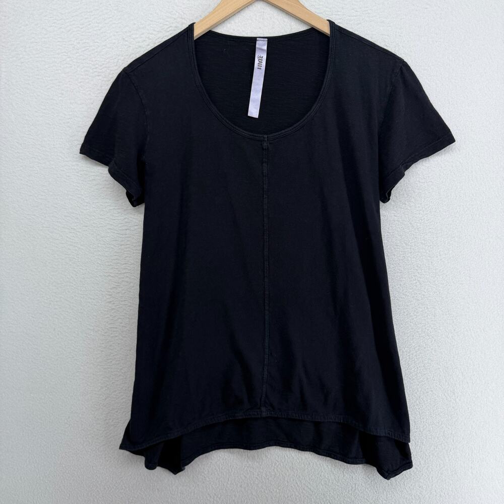 WILT Top Womens M Slub Jersey Scoop Neck Short Sleeve Hi Low Black USA